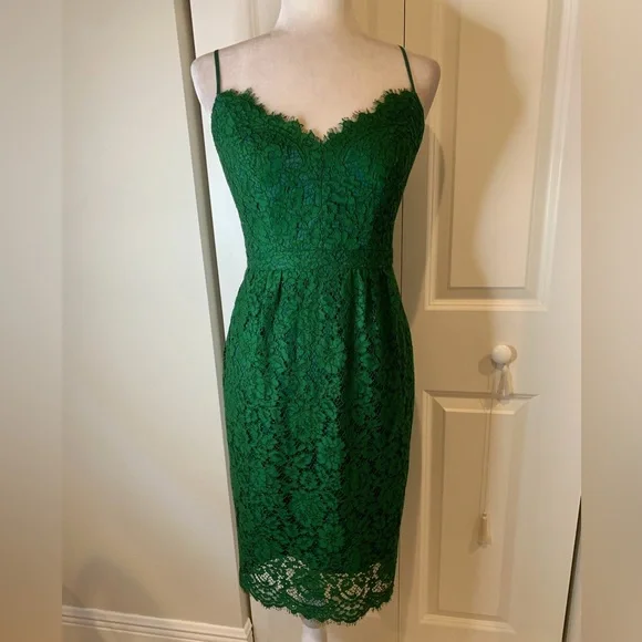 J. Crew | Dresses | J Crew Emerald Green Lace Midi Dress | Poshmark
